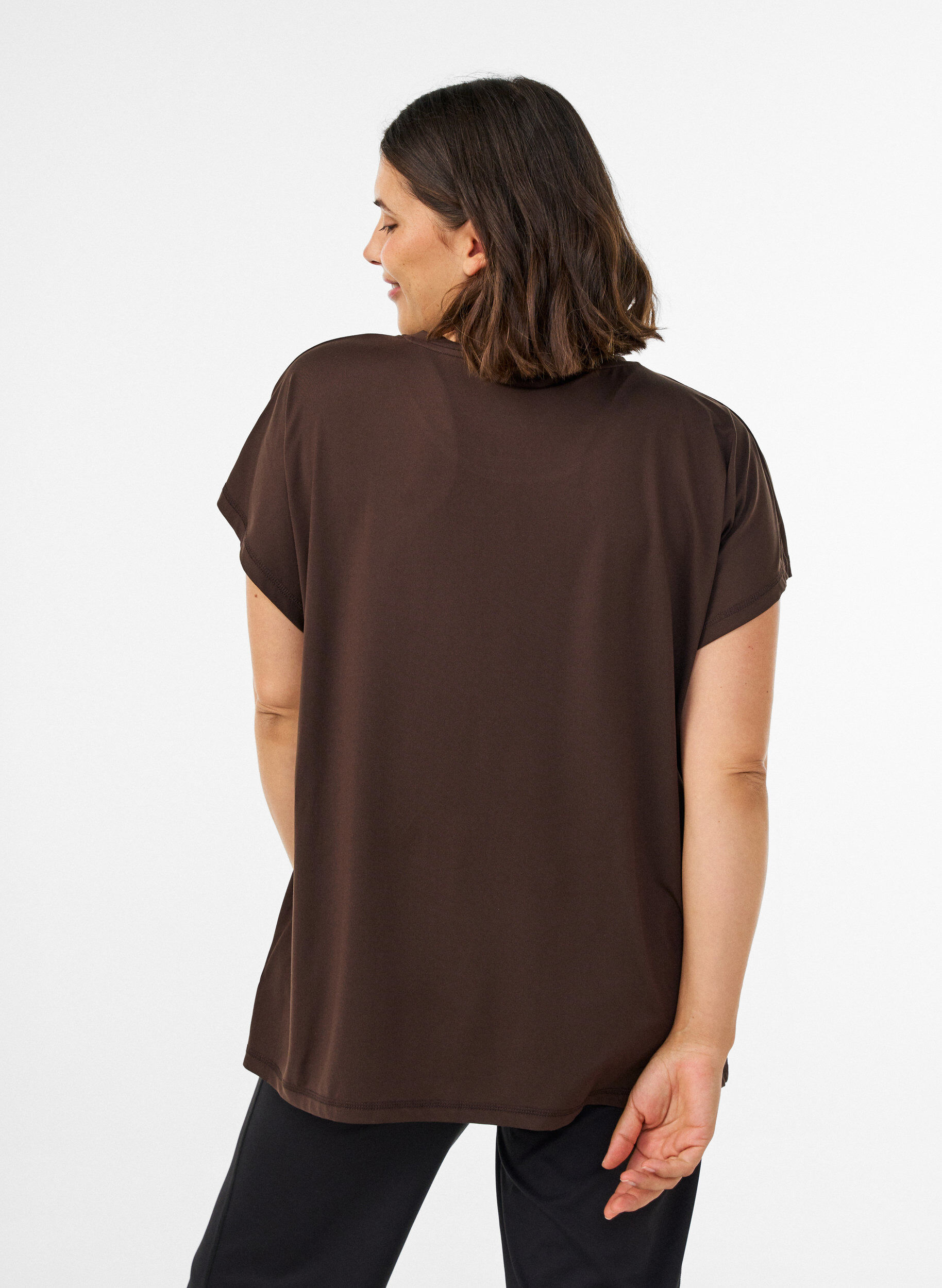 ZizziEnf&auml;rgad tr&auml;nings-T-shirt, Brun, Model image number 2