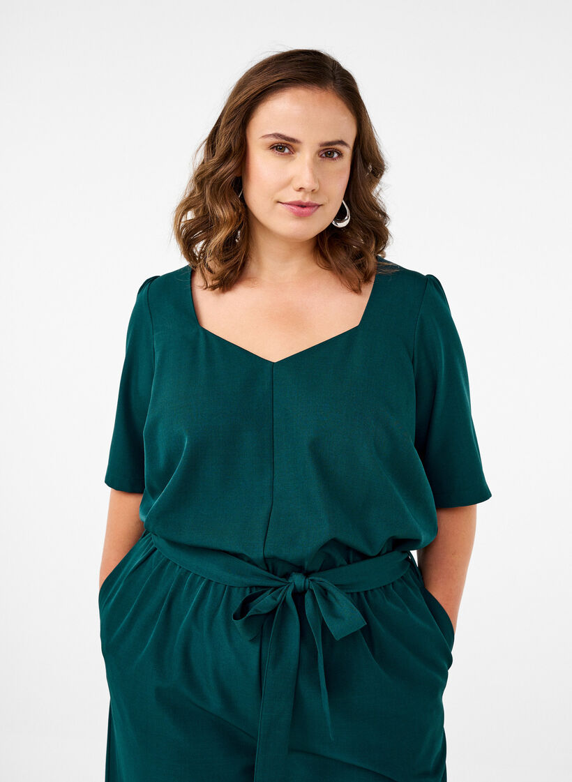 Jumpsuit med skärp och korta ärmar, Sea Moss Melange, Model image number 2