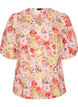 Blommig blus med h&aring;lbroderi och V-ringning, Rosa, Packshot image number 0