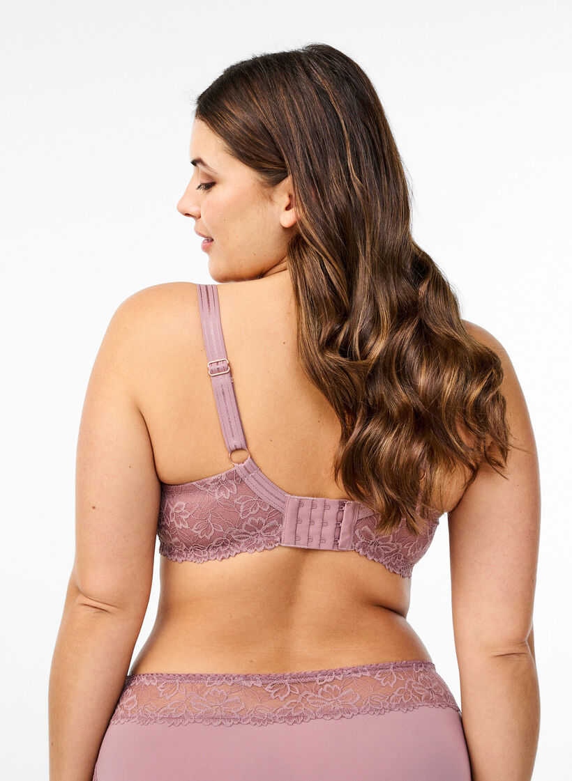 Heltäckande BH i mesh med spets, Rosa, Model image number 1