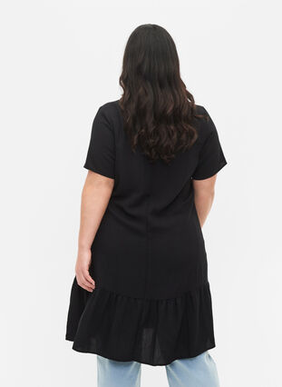 V-ringad klänning i viskos med korta ärmar, Black, Model image number 1