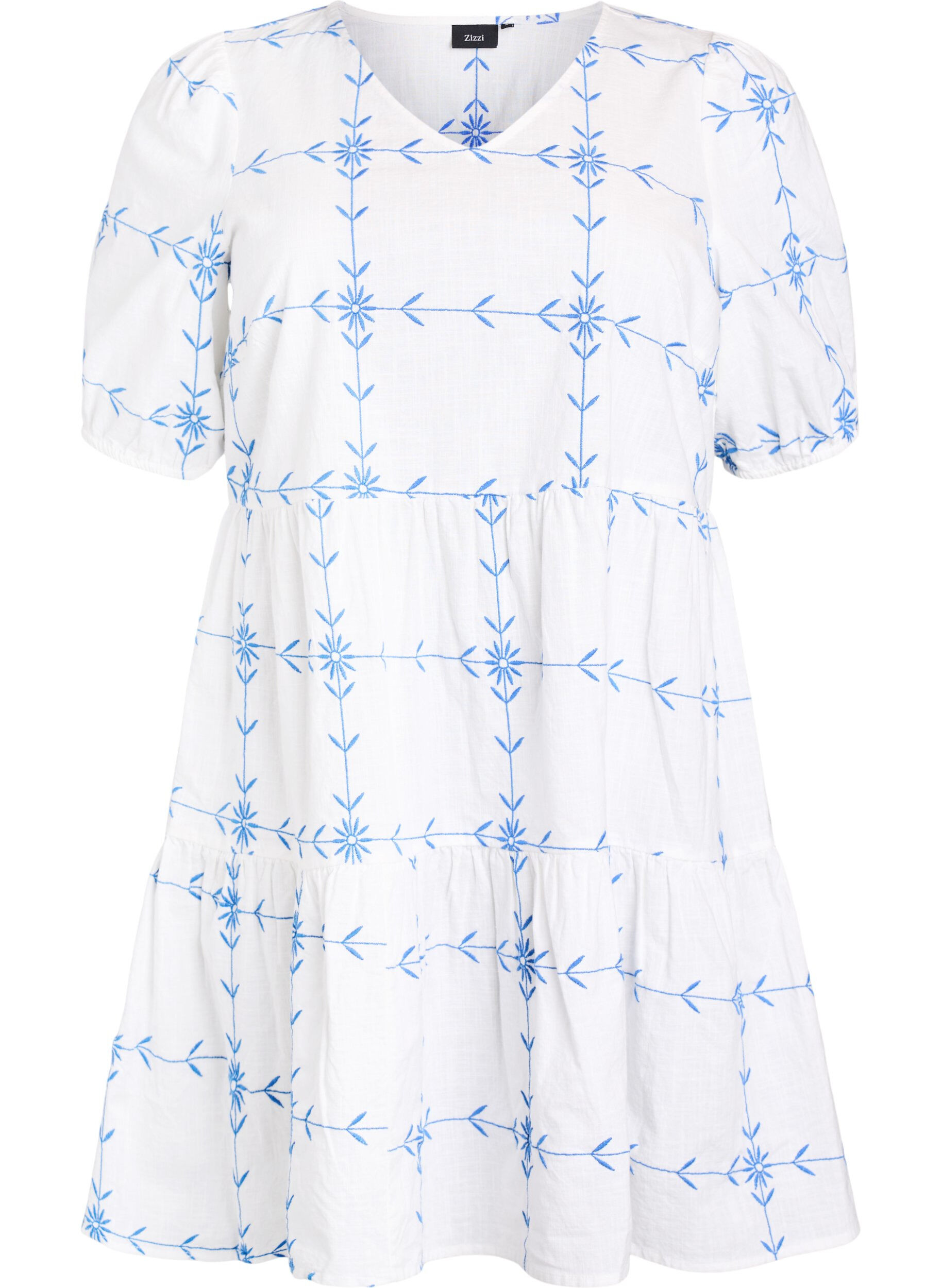 Kort kl&auml;nning med V-ringning och broderi