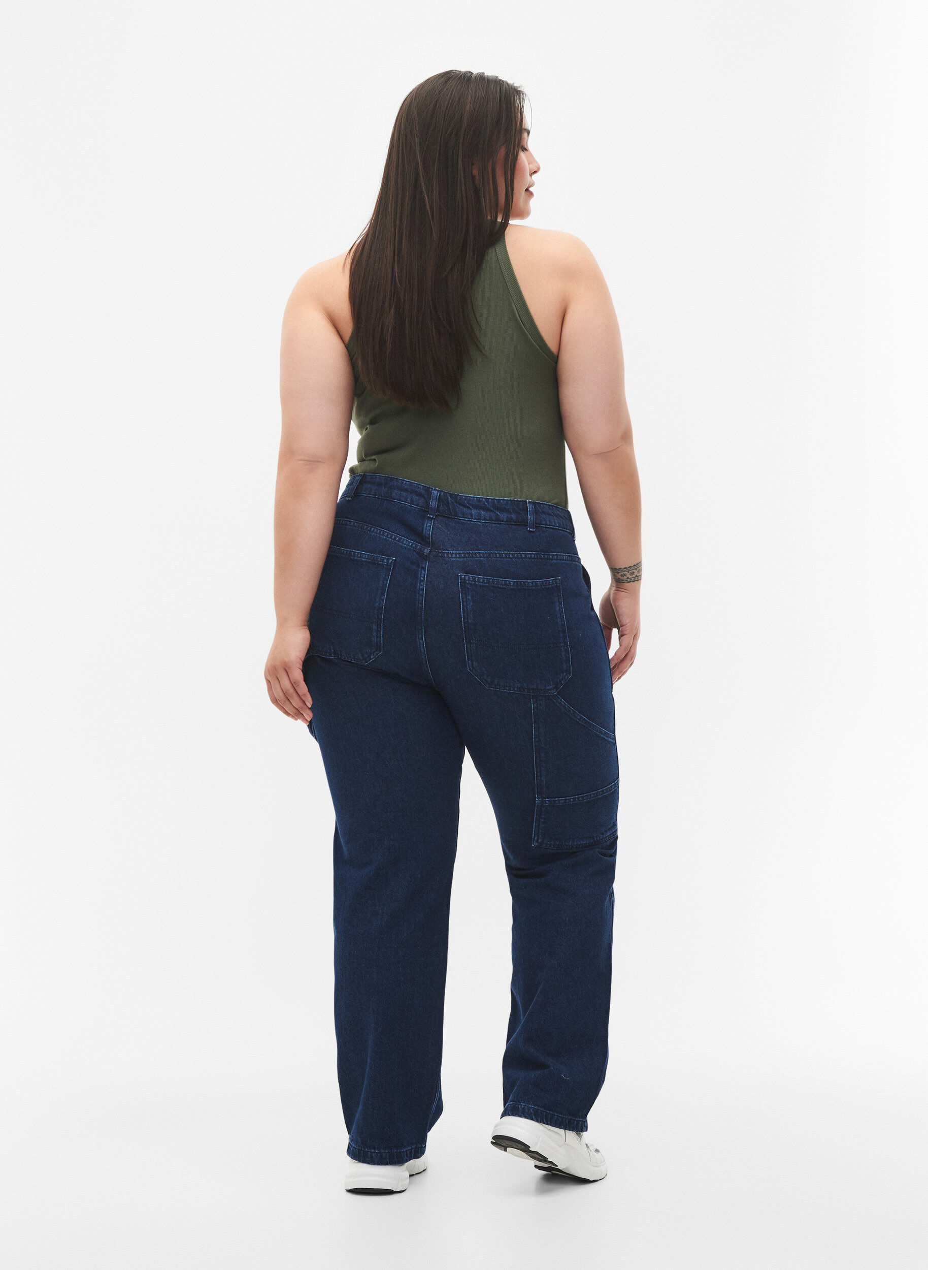 Zizzi Cargo Jeans med rak passform, Dark blue, Model image number 1