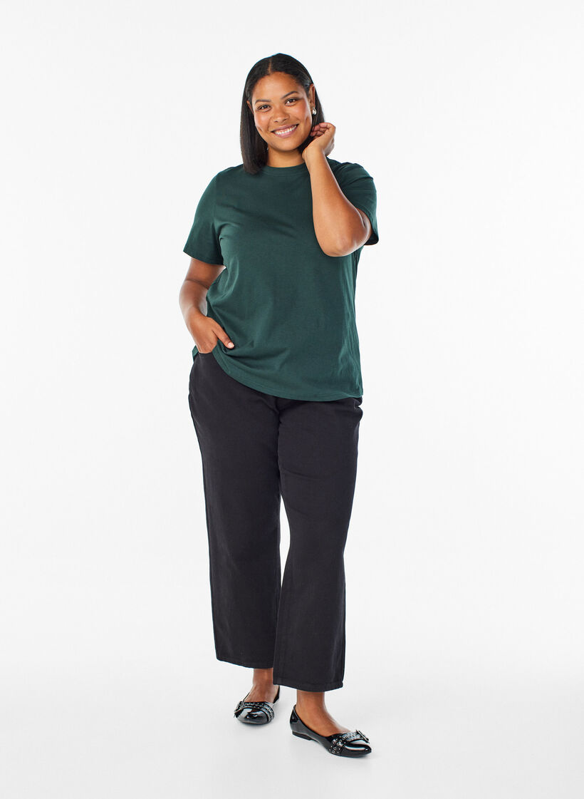 Enkel t-shirt i bomull med rund halsringning, Gr&ouml;n, Model image number 1