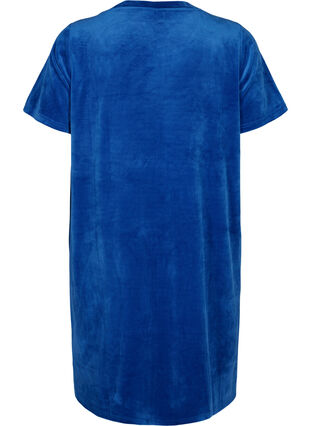 Kortärmad klänning i velour med rund halsringning	, Monaco Blue, Packshot image number 1
