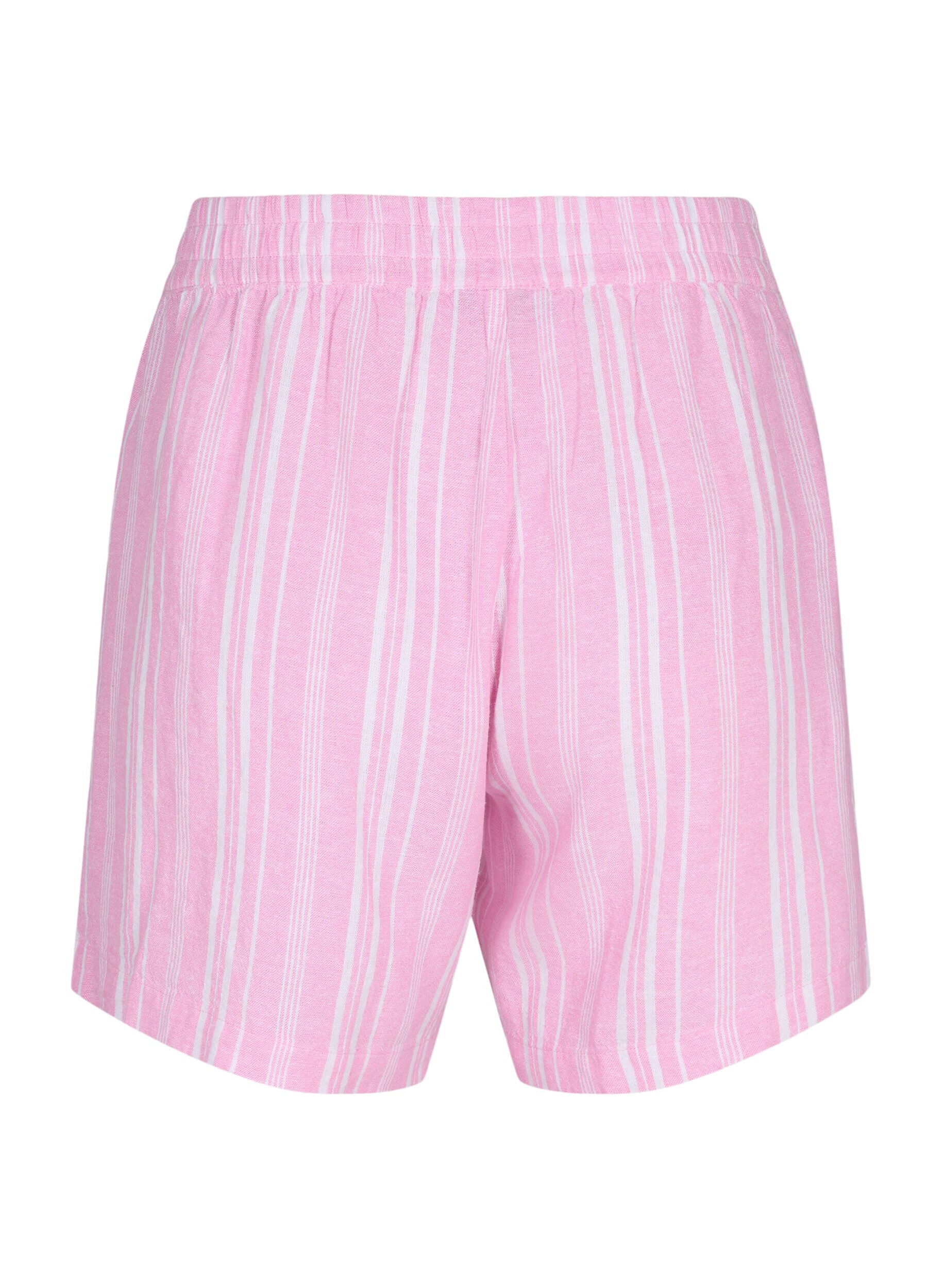 Zizzi Randiga shorts i linne- och viskosblandning, Rosa, Packshot image number 1