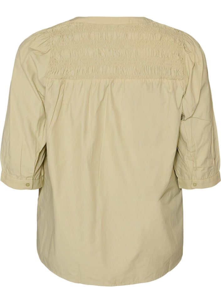 Blus med smock och 3/4-&auml;rmar, Gr&ouml;n, Packshot image number 1