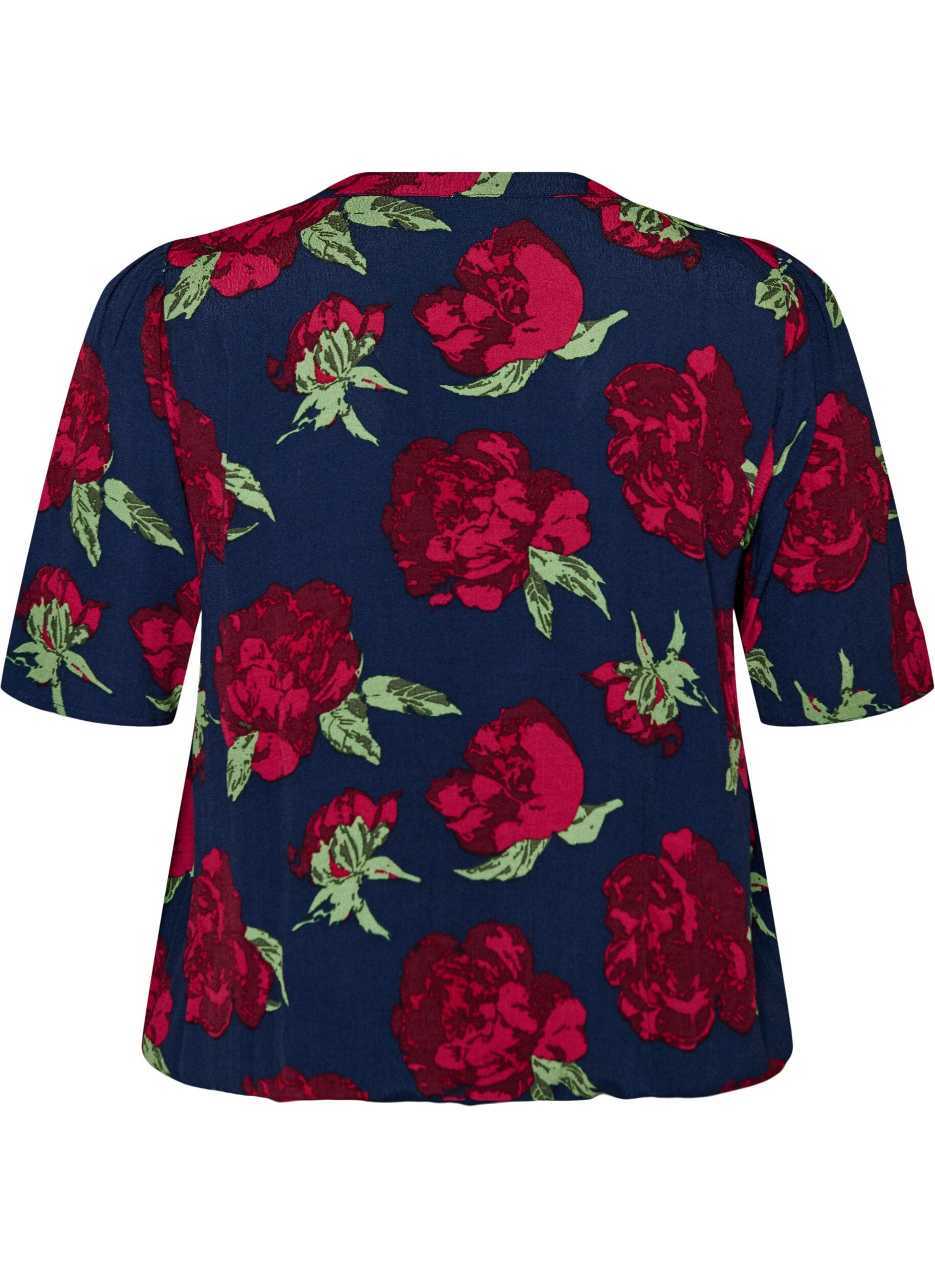 ZizziBlus i viskos med blommigt m&ouml;nster och ballongform, Bl&aring;, Packshot image number 1