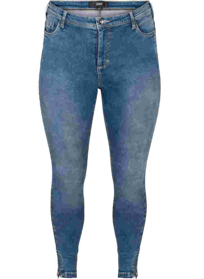 Croppade Amy jeans med blixtlås, Blue denim, Packshot image number 0