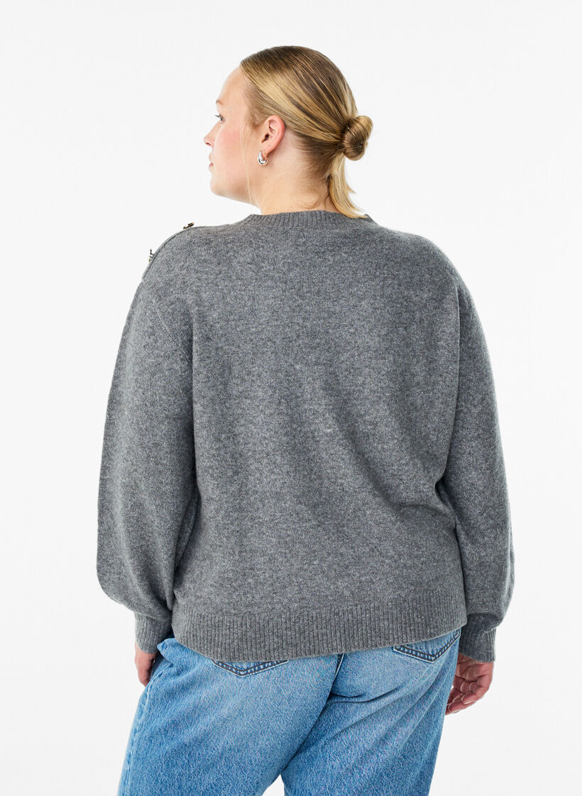 Stickad blus med knappdetalj, Gr&aring;, Model image number 2