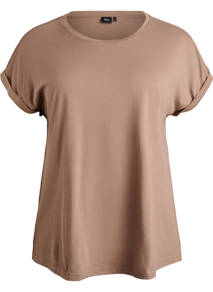 Kort&auml;rmad t-shirt i bomullsmix, Brun, Packshot image number 0