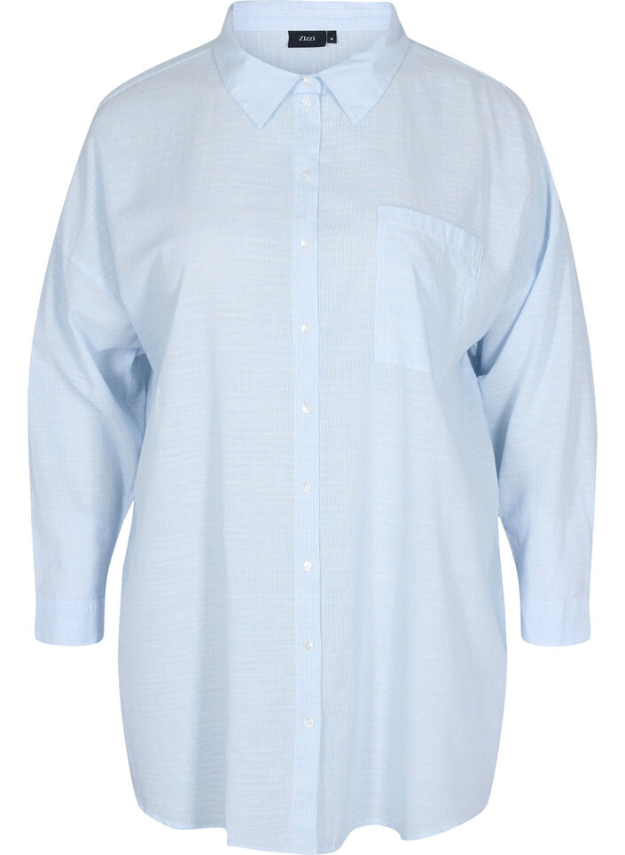 Randig nattskjorta i bomull, White w. Blue Stripe, Packshot image number 0
