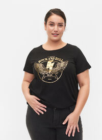 Kortärmad t-shirt i bomull med tryck , Black Rock, Model