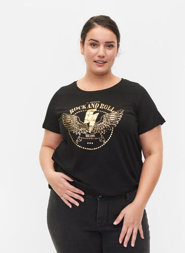 Kortärmad t-shirt i bomull med tryck , Black Rock, Model image number 0
