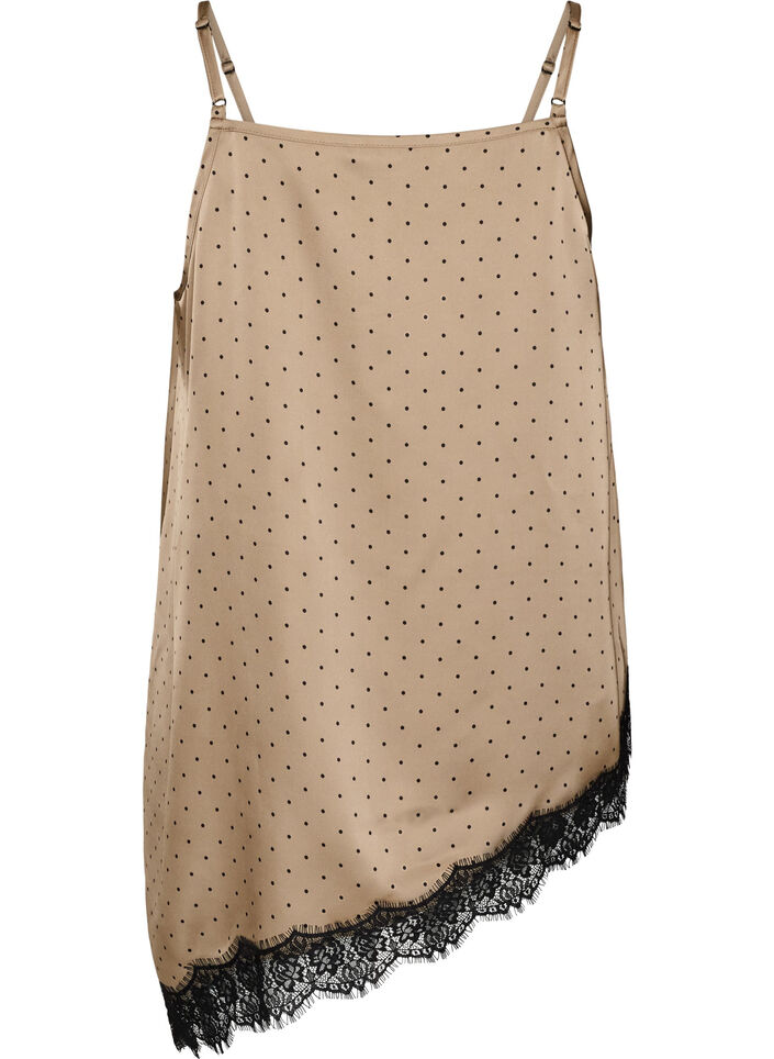 Linne med spets och asymmetrisk nederkant, Beige, Packshot image number 1