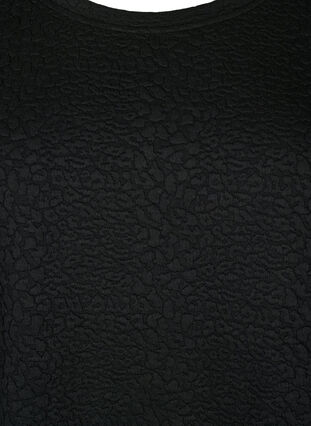 Klänning med textur och trekvartsärmar, Black, Packshot image number 2