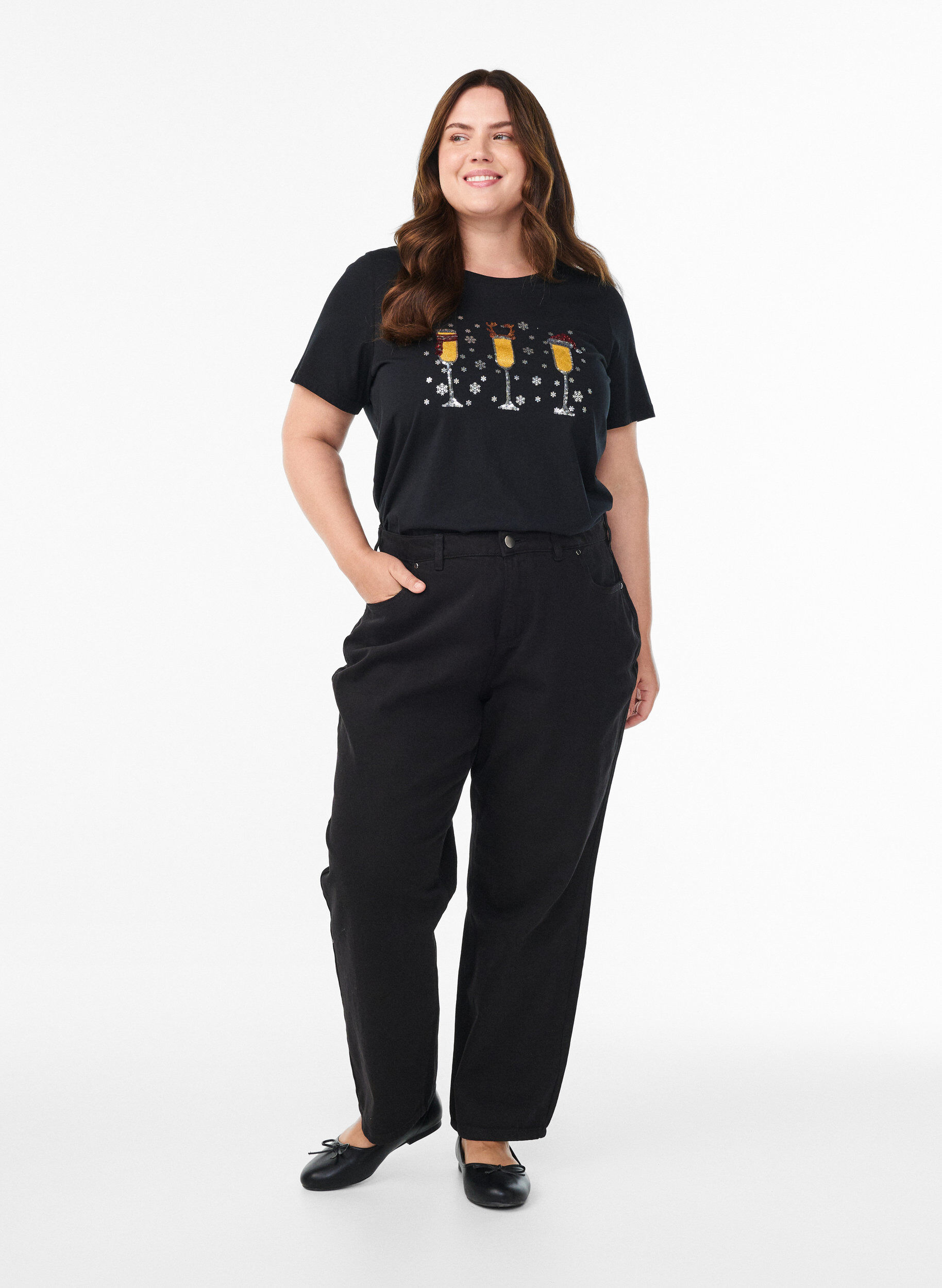 ZizziJul-t-shirt i ekologisk bomull, Svart, Model image number 1