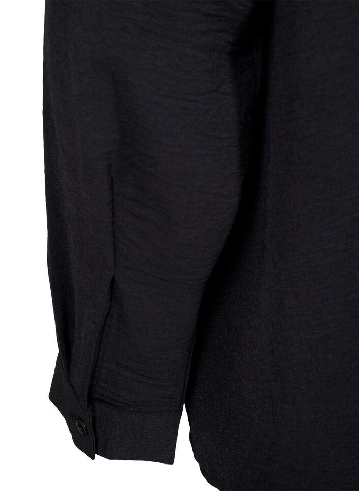 Långärmad skjortblus med V-ringning, Black, Packshot image number 3