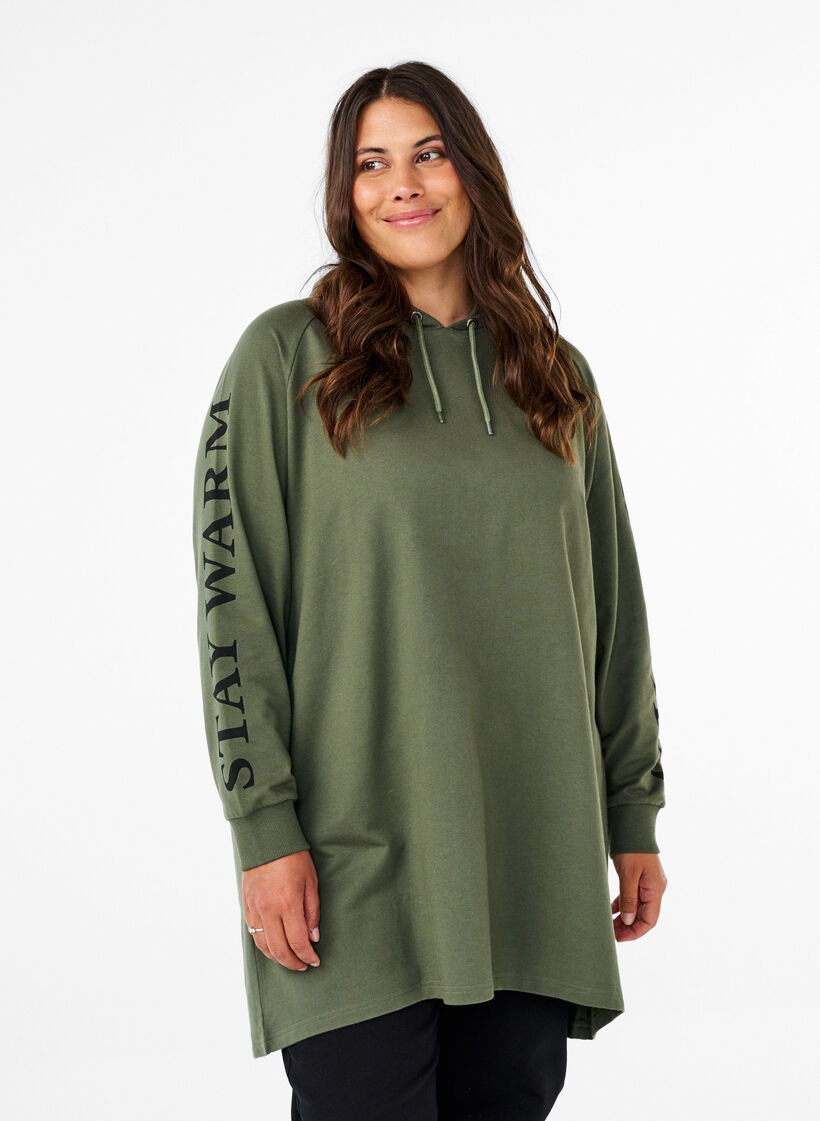 Oversized sweatshirt med tryck på ärmarna, Thyme w. Black, Model image number 0
