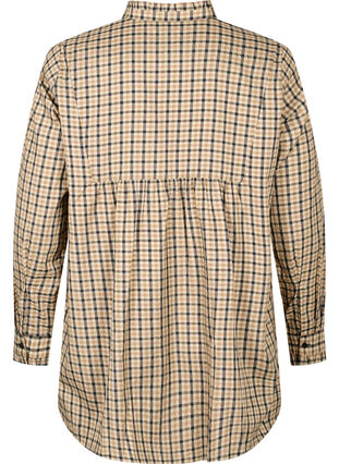Rutig skjortblus med volanger, Brown Check, Packshot image number 1