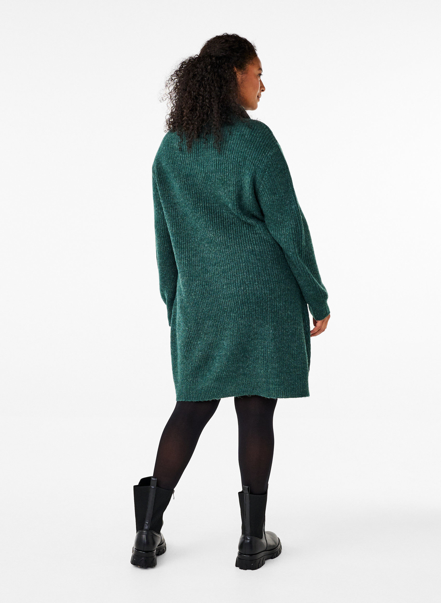 Zizzi FLASH - Stickad kl&auml;nning med h&ouml;g hals, Sea Moss Mel., Model image number 1