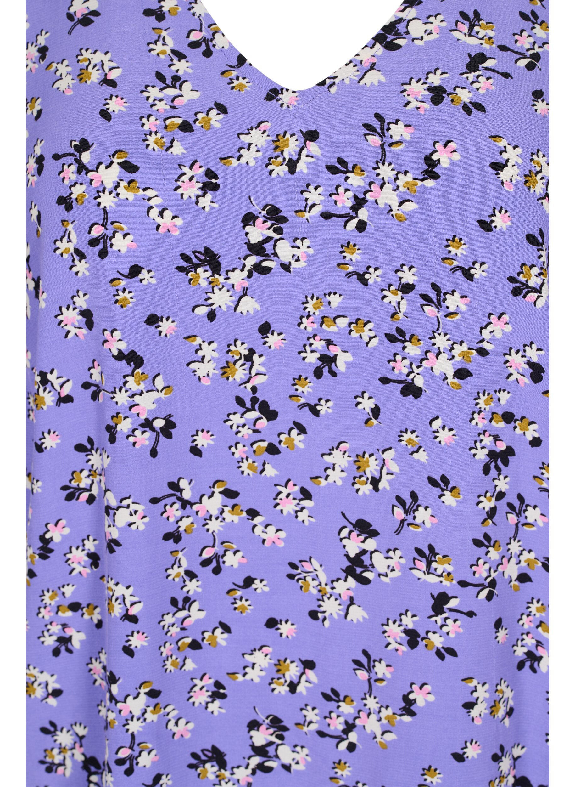Zizzi Blommig viskosblus med sn&ouml;rdetalj, Lilac Flower Print, Packshot image number 2
