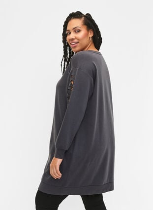 Sweatshirtklänning med broderade detaljer, Dark Grey, Model image number 1
