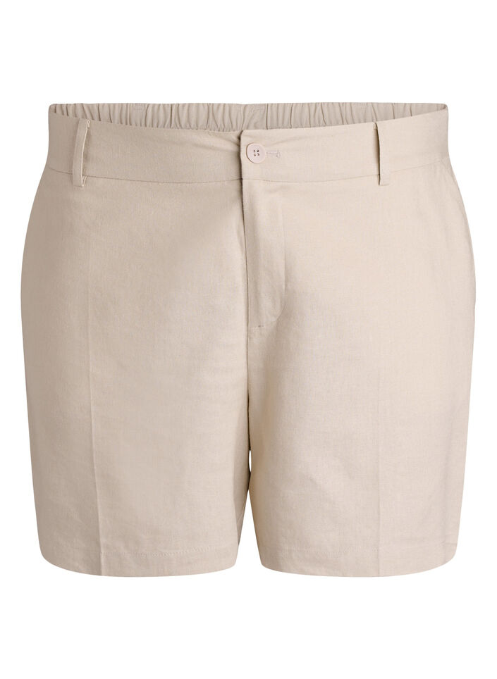 Bermudashorts med h&ouml;g midja i linne och viskos, Beige, Packshot image number 0