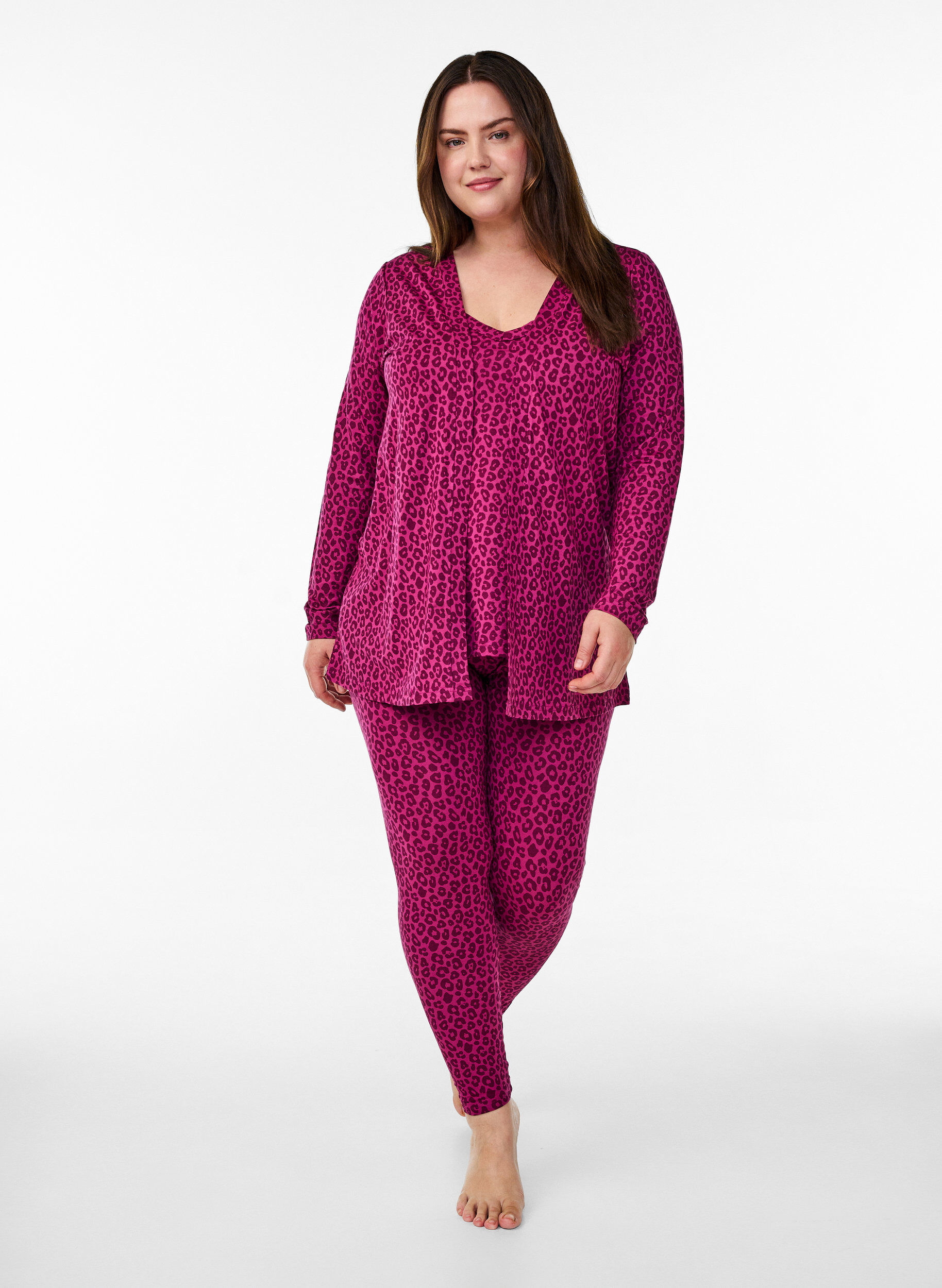 Zizzi Kort kimono i viskos, Rosa, Model image number 1