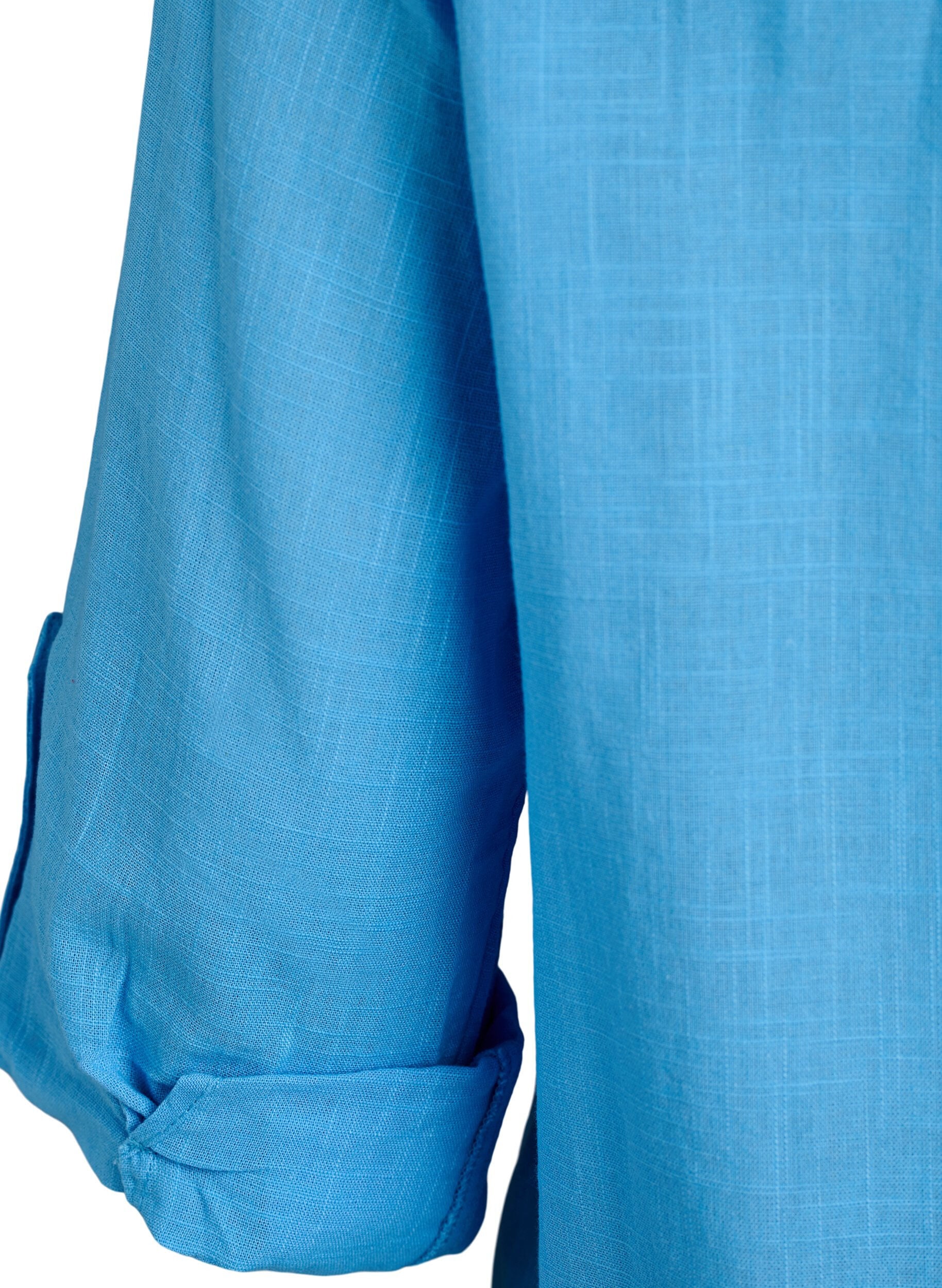 ZizziSkjortblus i bomull med v-ringning, Bl&aring;, Packshot image number 3