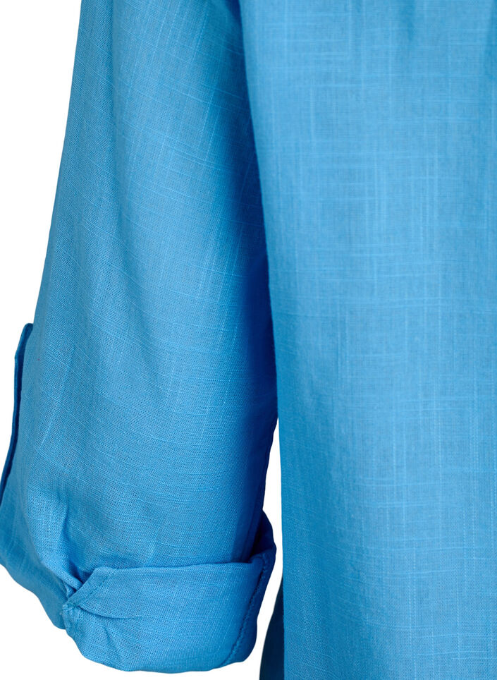 Skjortblus i bomull med v-ringning, Bl&aring;, Packshot image number 3