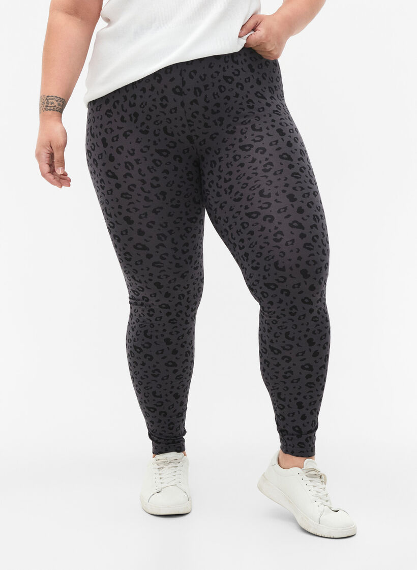 Viskos leggings med leopardmönster, Grå, Model image number 0