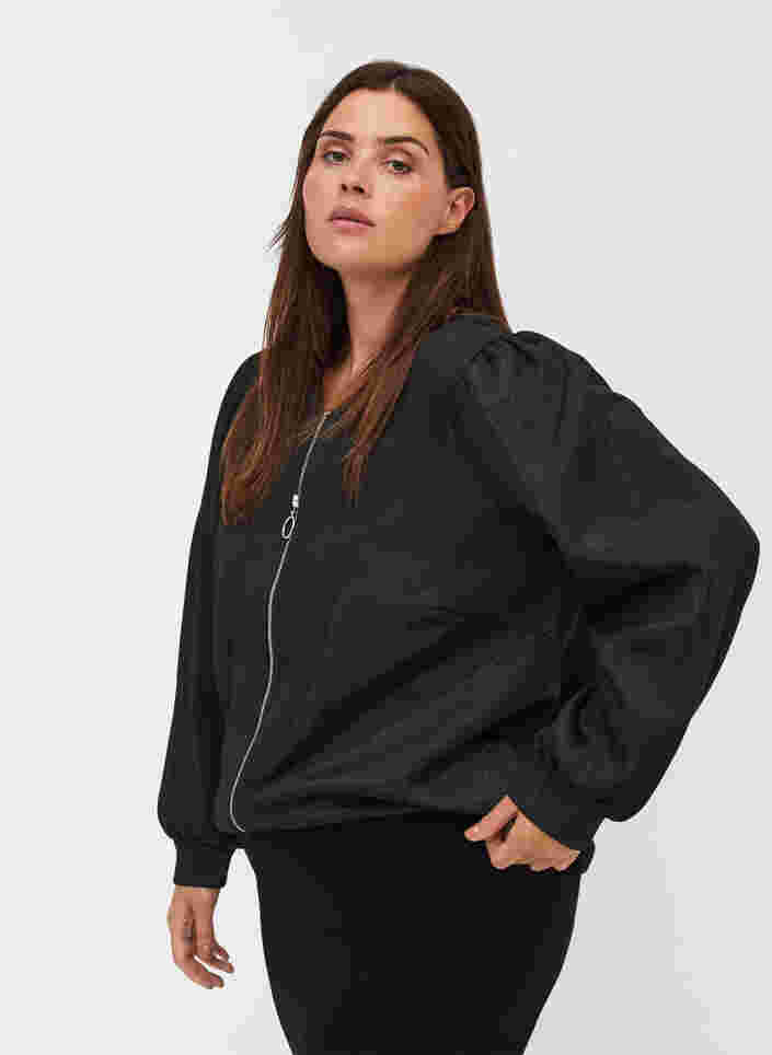 Kort jacka med glitter och dragkedja, Black, Model image number 0