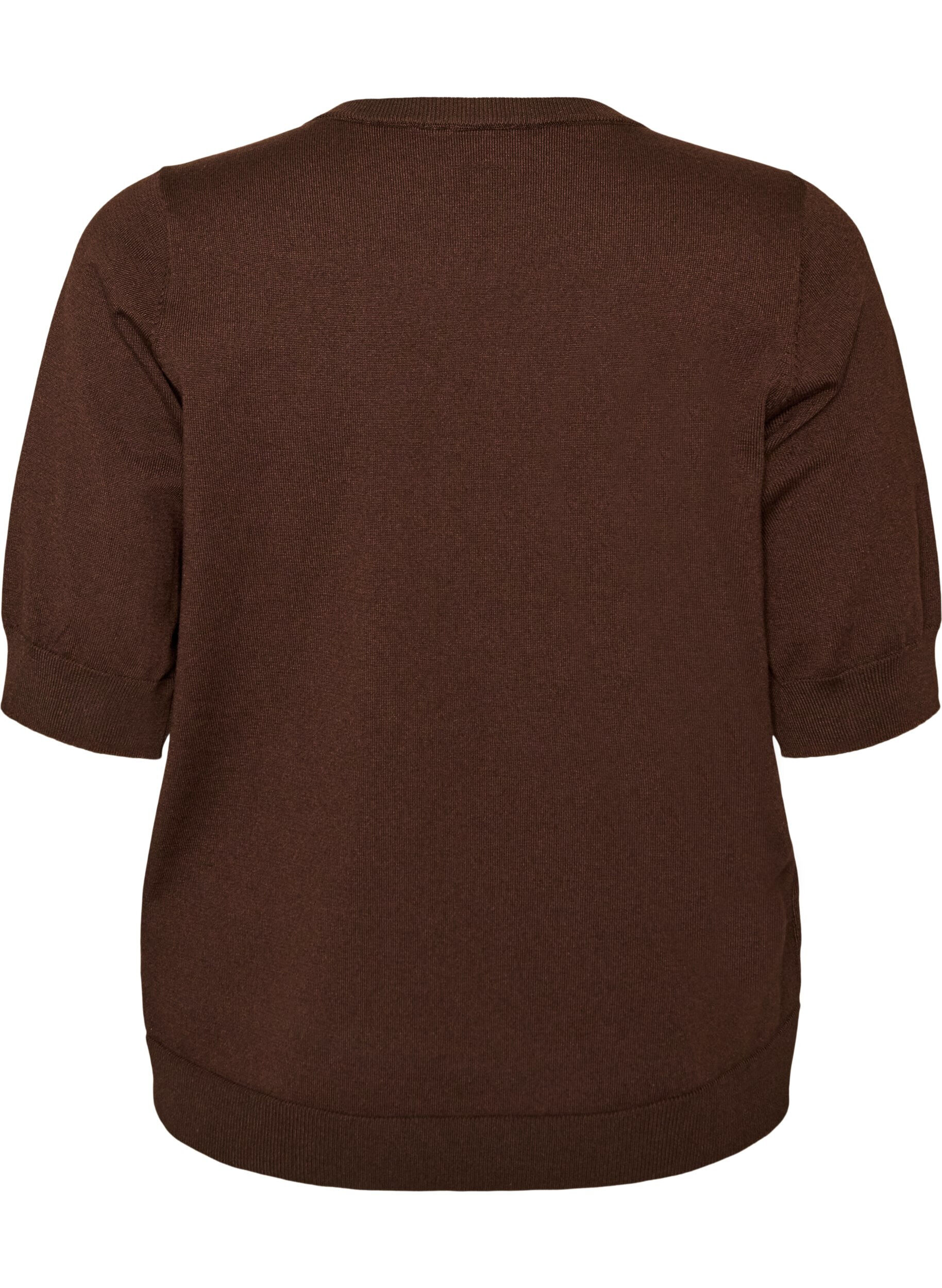 ZizziFinstickad blus med korta &auml;rmar, Brun, Packshot image number 1