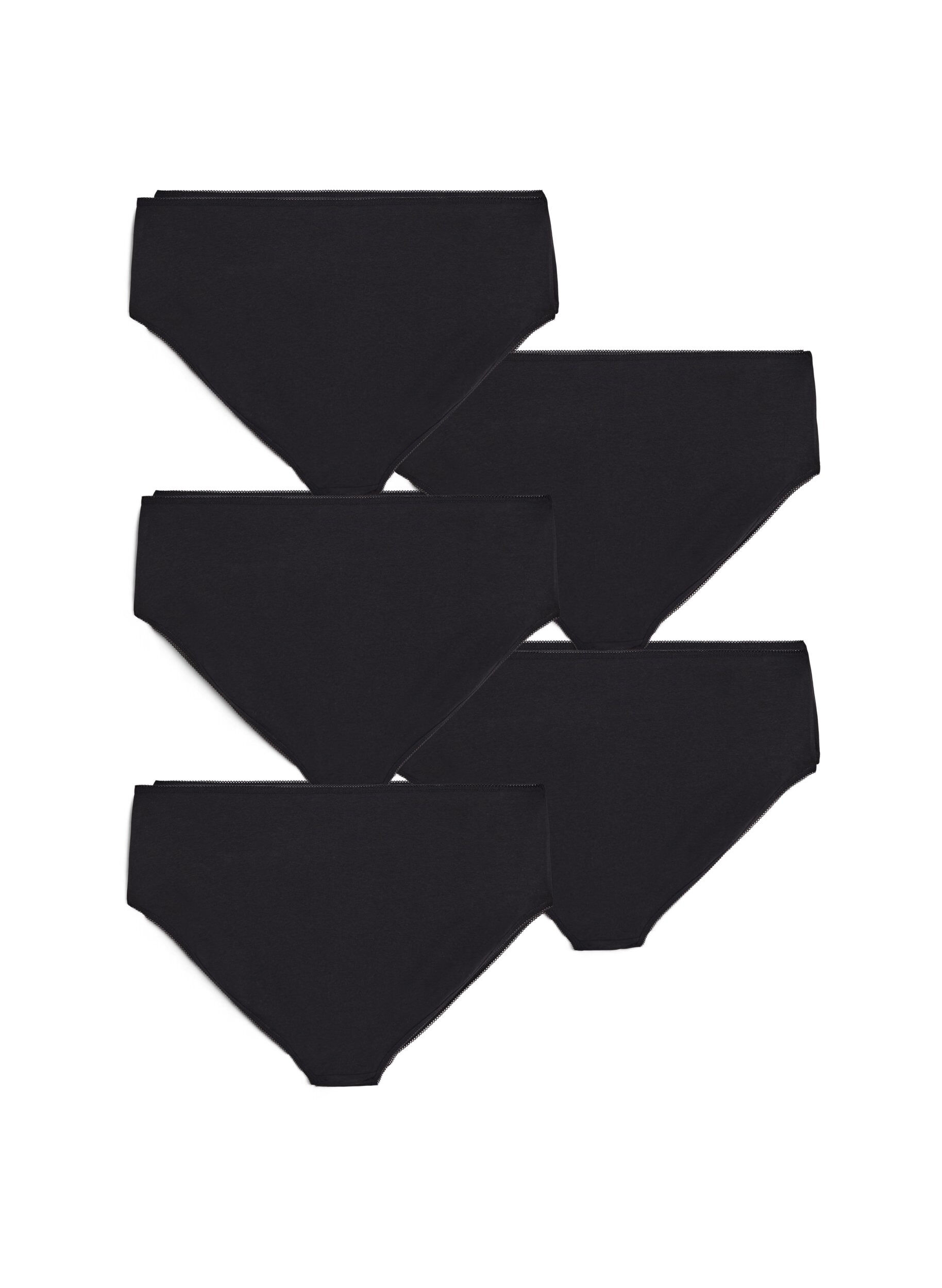 Zizzi 5-pack bomullstrosor med normal midja, Svart, Packshot image number 1