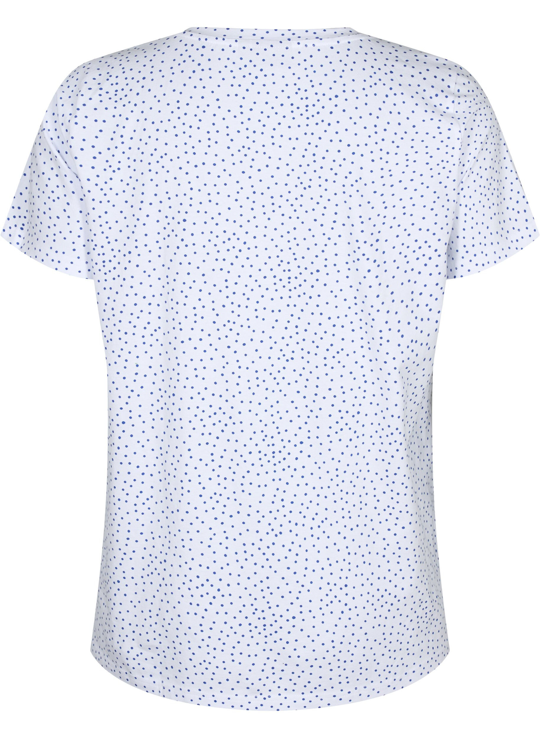 Zizzi Bomulls t-shirt med prickar och v-ringning, B.White/S.T.W Dot, Packshot image number 1