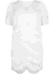 Kortärmad klänning med drapering och struktur, Bright White