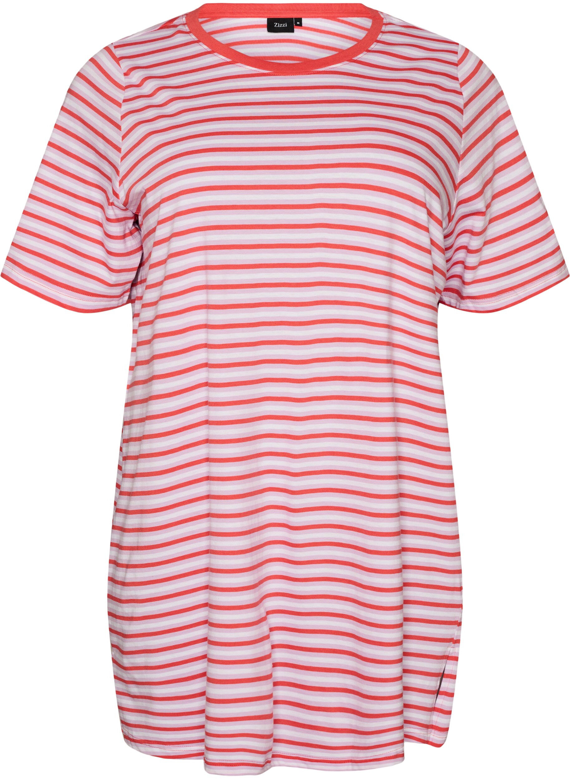 ZizziL&aring;ng oversized randig t-shirt i ekologisk bomull, Lila, Packshot image number 0