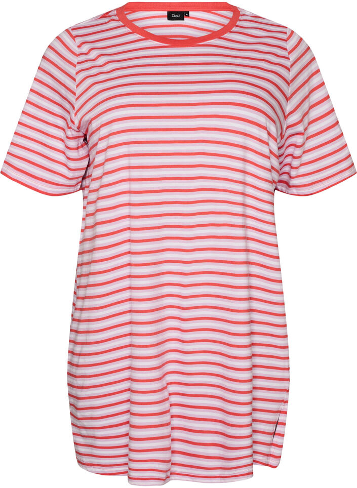 L&aring;ng oversized randig t-shirt i ekologisk bomull, Lila, Packshot image number 0