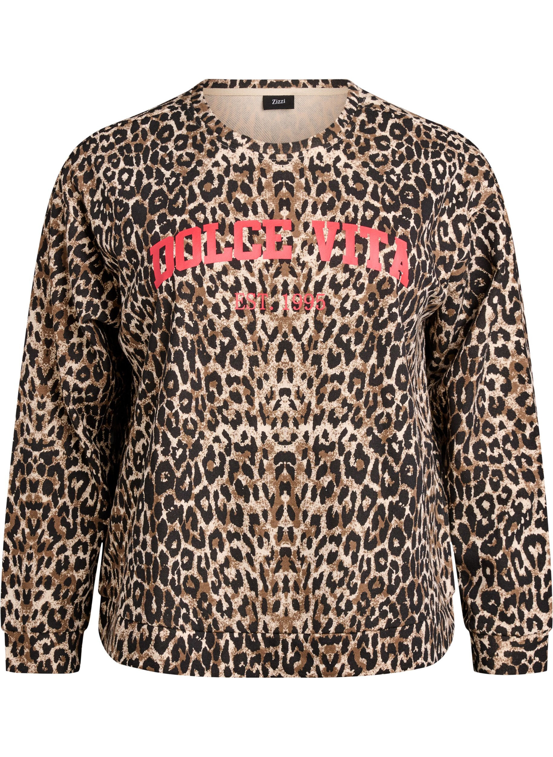 Leopardm&ouml;nstrad sweatshirt med statement-tryck