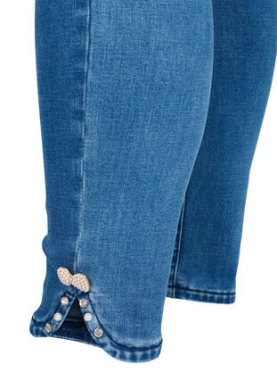 Croppade Amy jeans med pärlor, Blue denim, Packshot image number 3