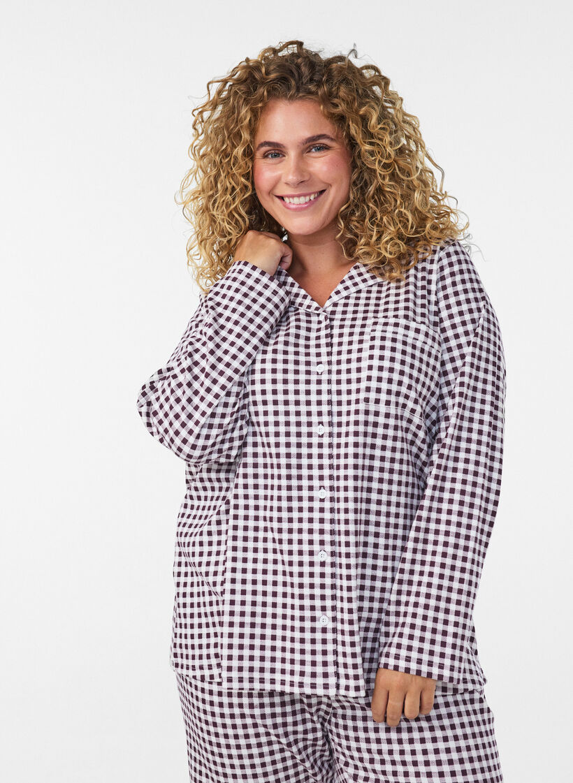 Pyjamasskjorta i bomull med br&ouml;stficka, R&ouml;d, Model image number 0