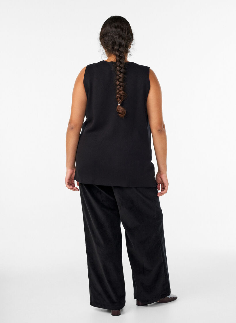 Byxor i manchester med hög midja och vida ben, Svart, Model