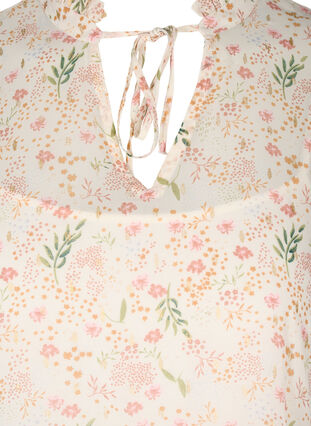 Tunika med blommigt tryck och 3/4-ärmar, Off White Flower, Packshot image number 2