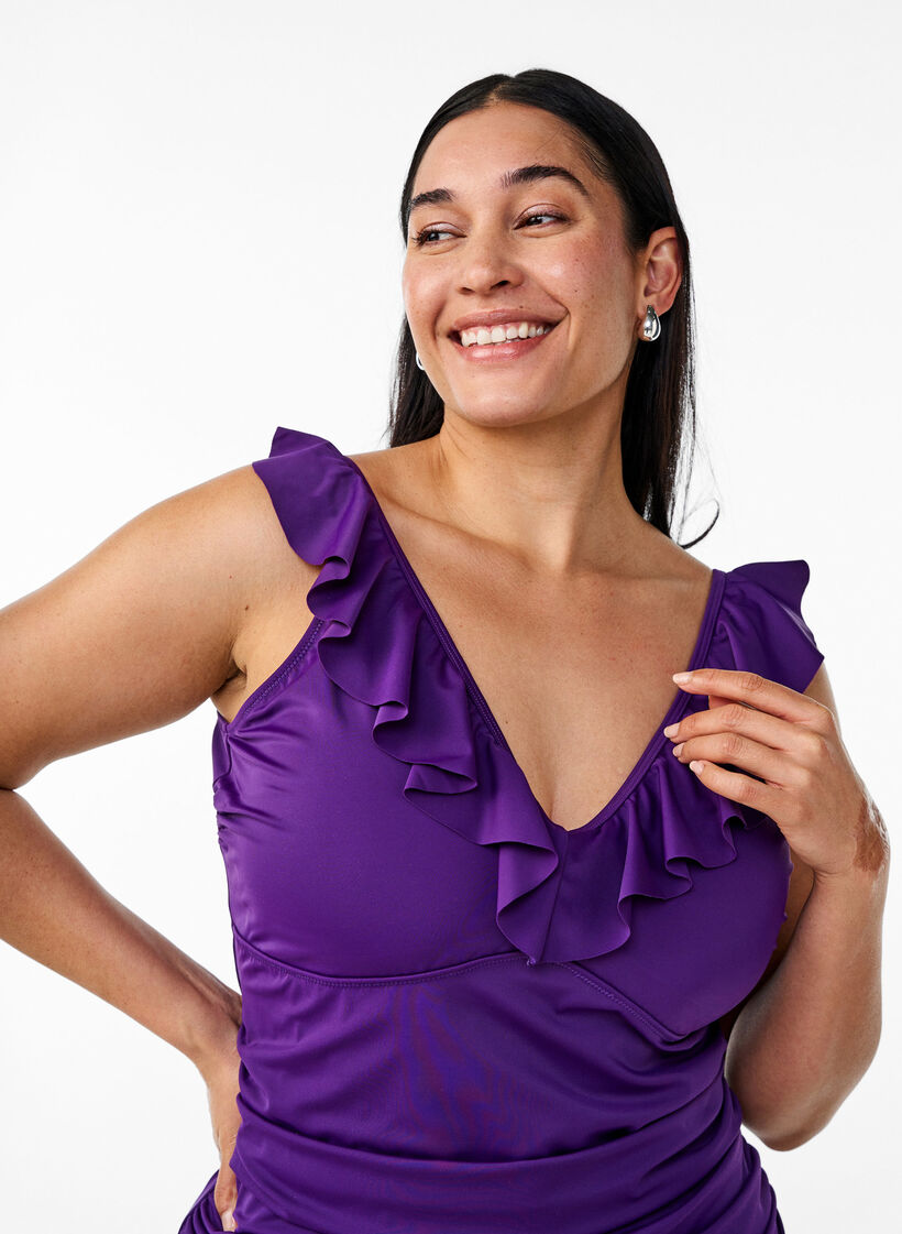 Baddr&auml;kt med volanger och uttagbar vaddering, Lila, Model image number 2