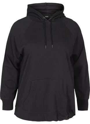 Sweatshirt i bomull med huva och ficka, Black, Packshot image number 0