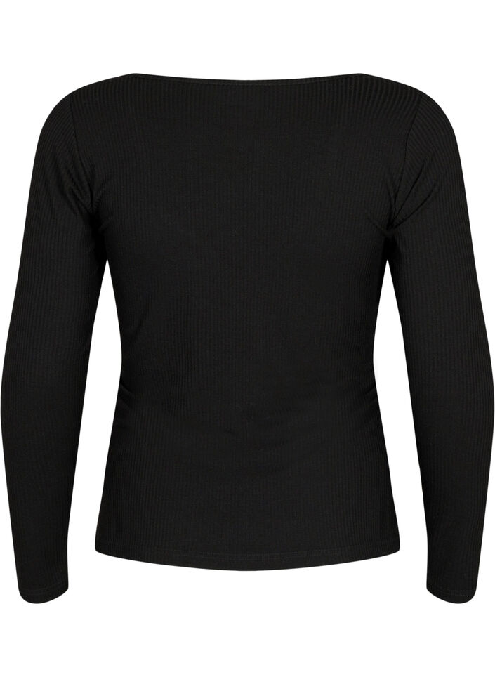 Ribbad blus med håldetalj, Black, Packshot image number 1