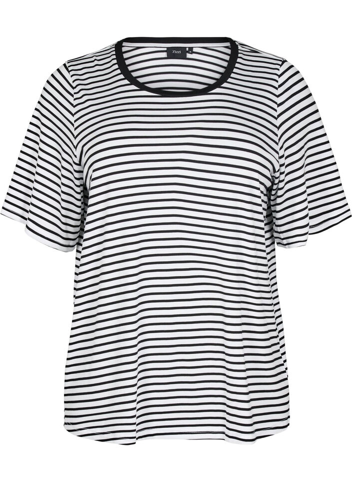 T-shirt med TENCEL&trade; Lyocell och r&auml;nder, Vit, Packshot image number 0