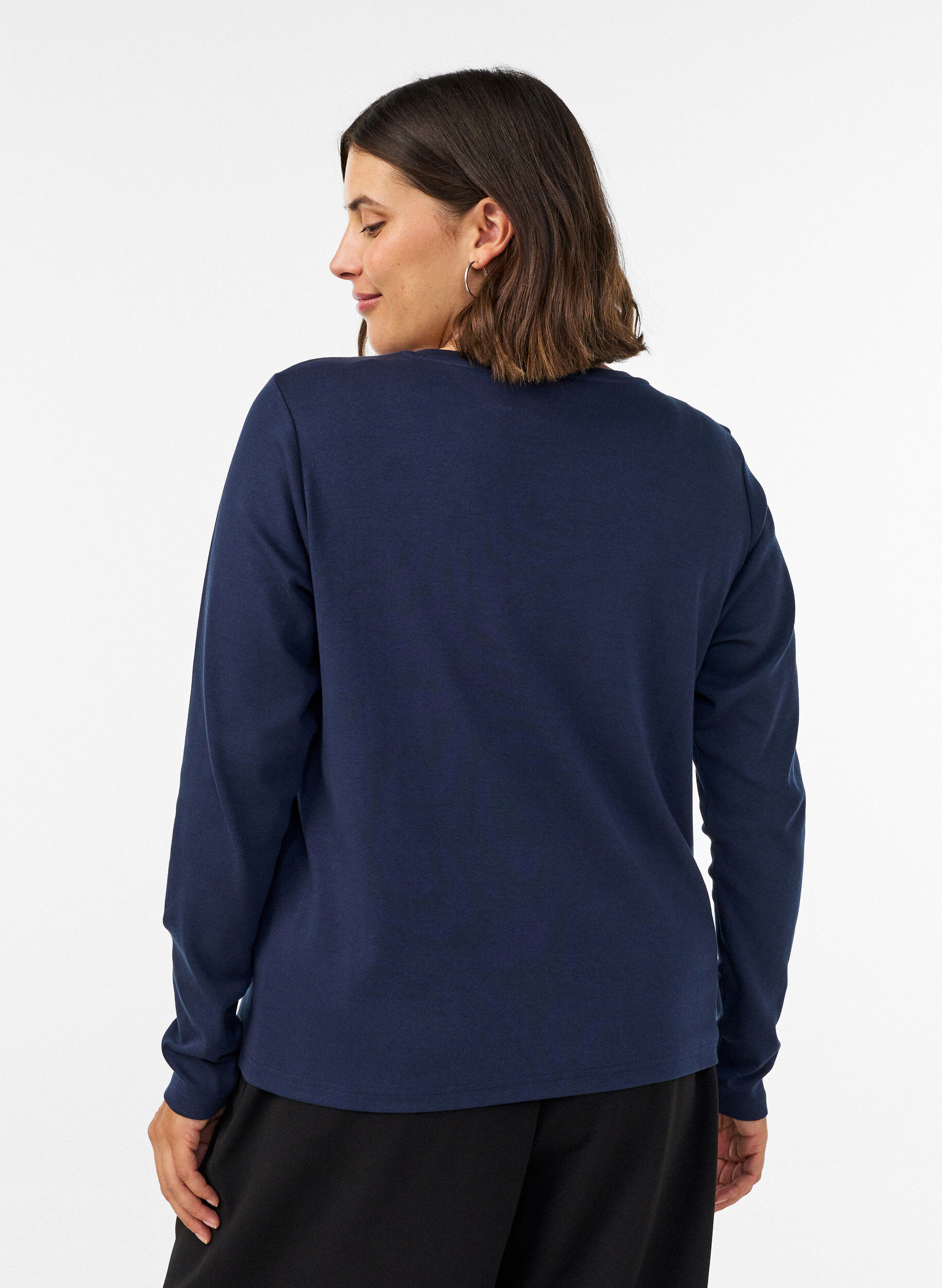 ZizziL&aring;ng&auml;rmad bas-T-shirt med rund hals, Bl&aring;, Model image number 2