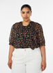 Blus med blommigt m&ouml;nster och v-ringning, Svart, Model image number 0